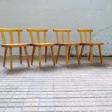 Modern Swedish set of 4 pine dining chairs.