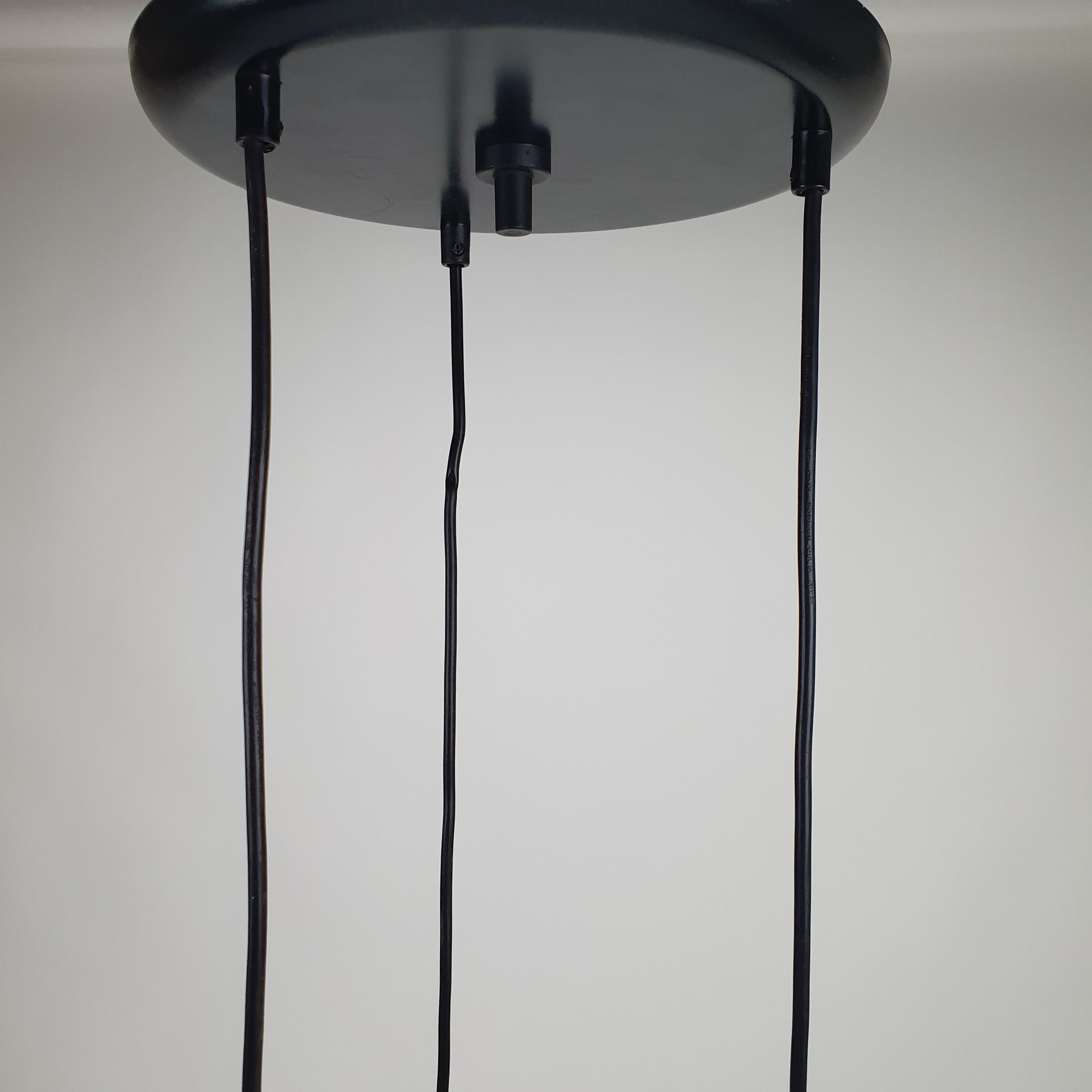 Vintage hanging lamp with 3 white bols, 1970s