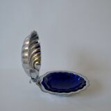 Shell pocket in silver metal and blue glass interior from the 60s and 70s