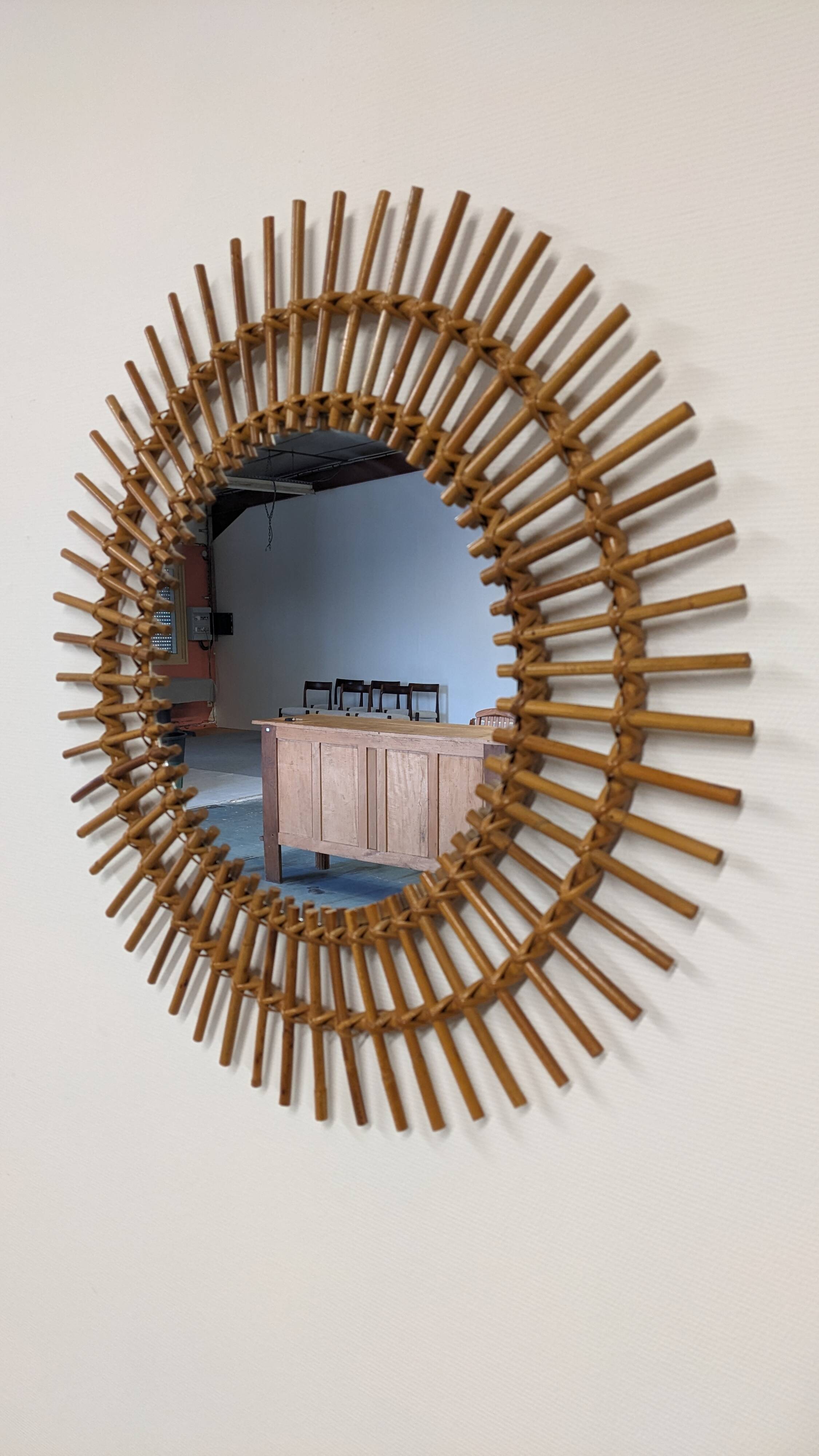 XL rattan sun mirror from the 50s/60s