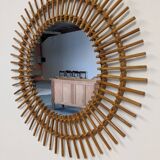 Miroir soleil  XL en rotin des années 50/60