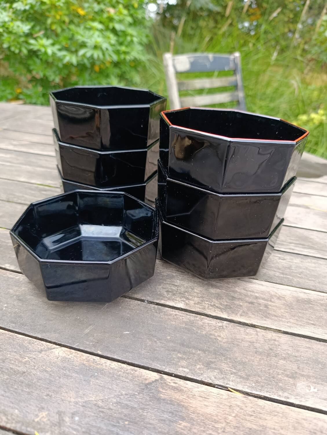 Bowls / cups X 7 black octagonal by Arcoroc 1980