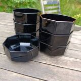 Bowls / cups X 7 black octagonal by Arcoroc 1980