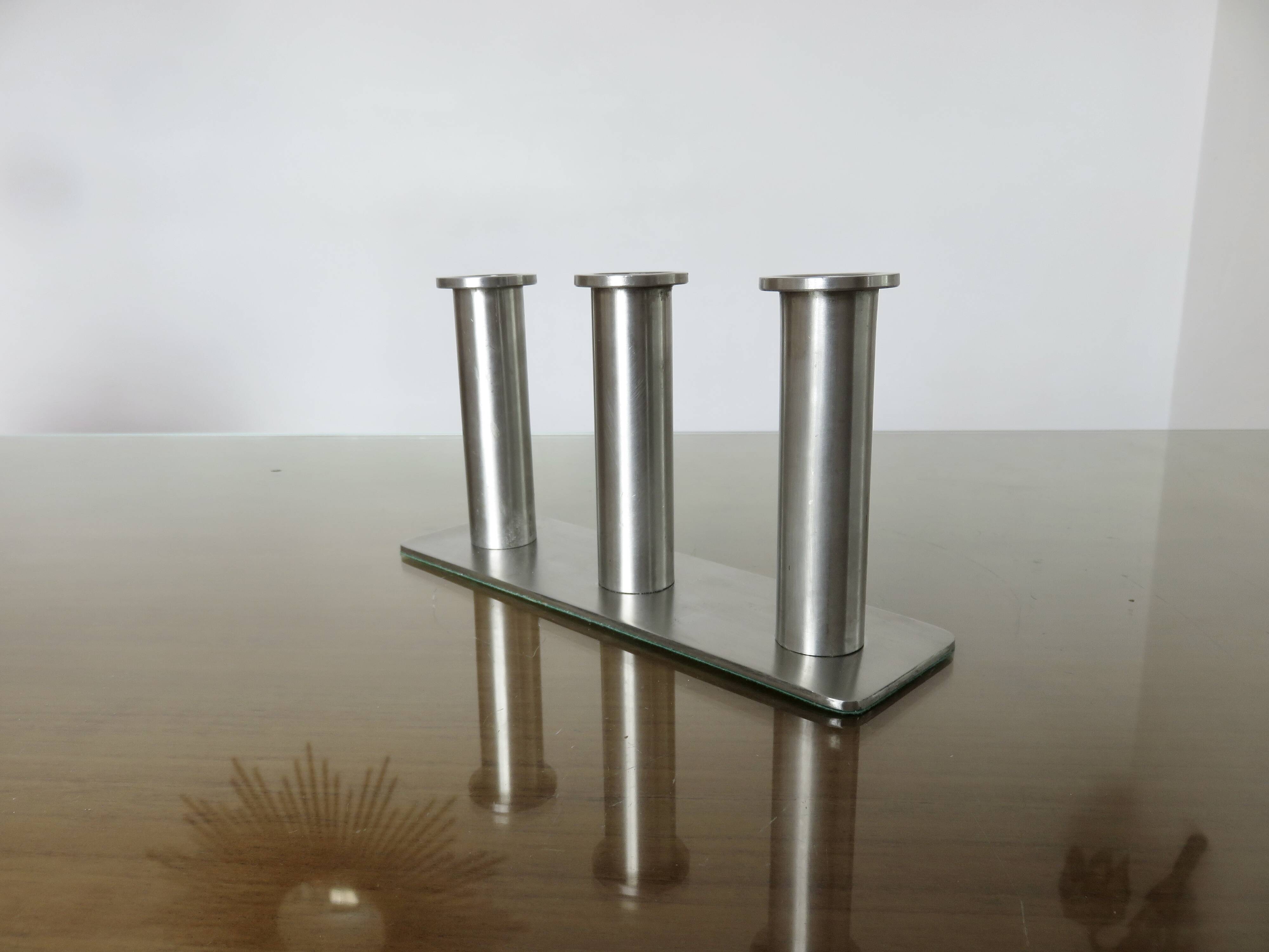 Bougeoir triple en acier inoxydable 1970