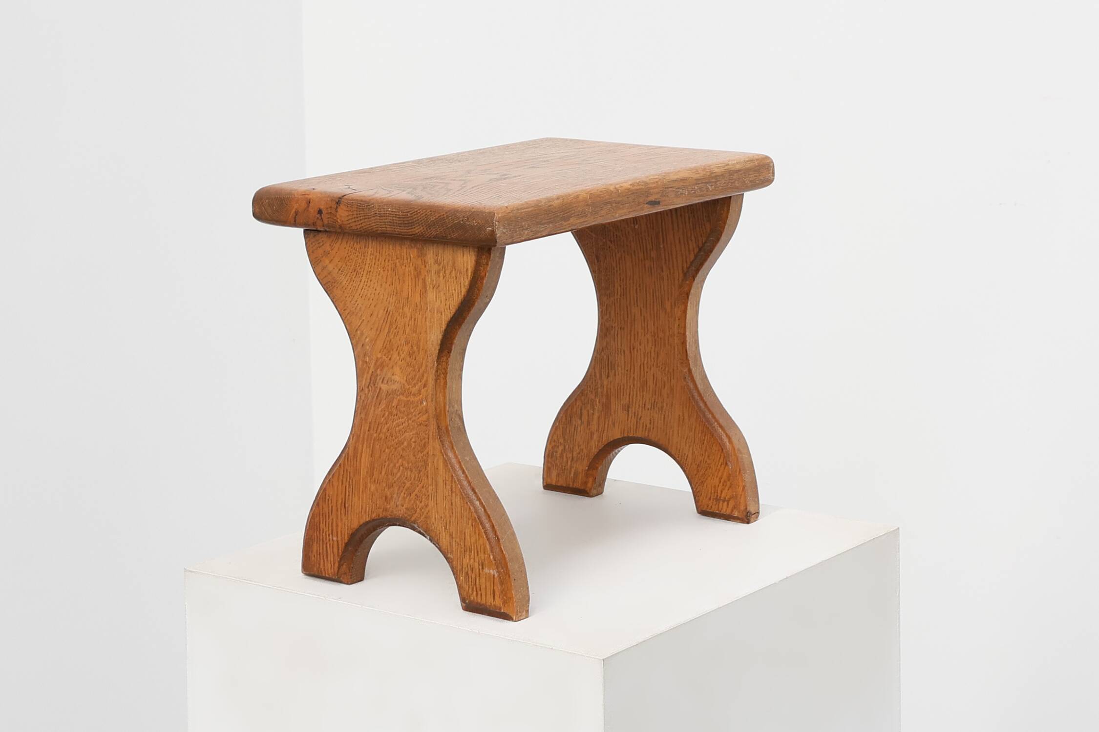 Sculptural hand-carved oak wooden stool, France, ca. 1900