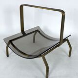 Fontana Arte, Mid-Century brass and curved glass magazine holder. Italy 1960s