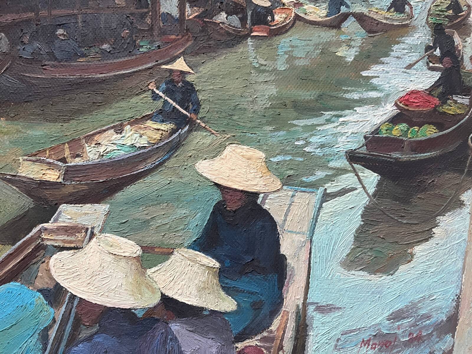 Tableau HSP "Paysage du Vietnam" signé J. Mamo 1984