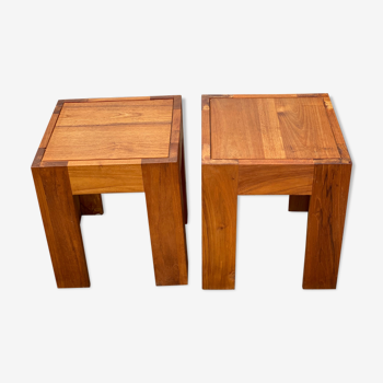 Pair of massive teak stools or side tables