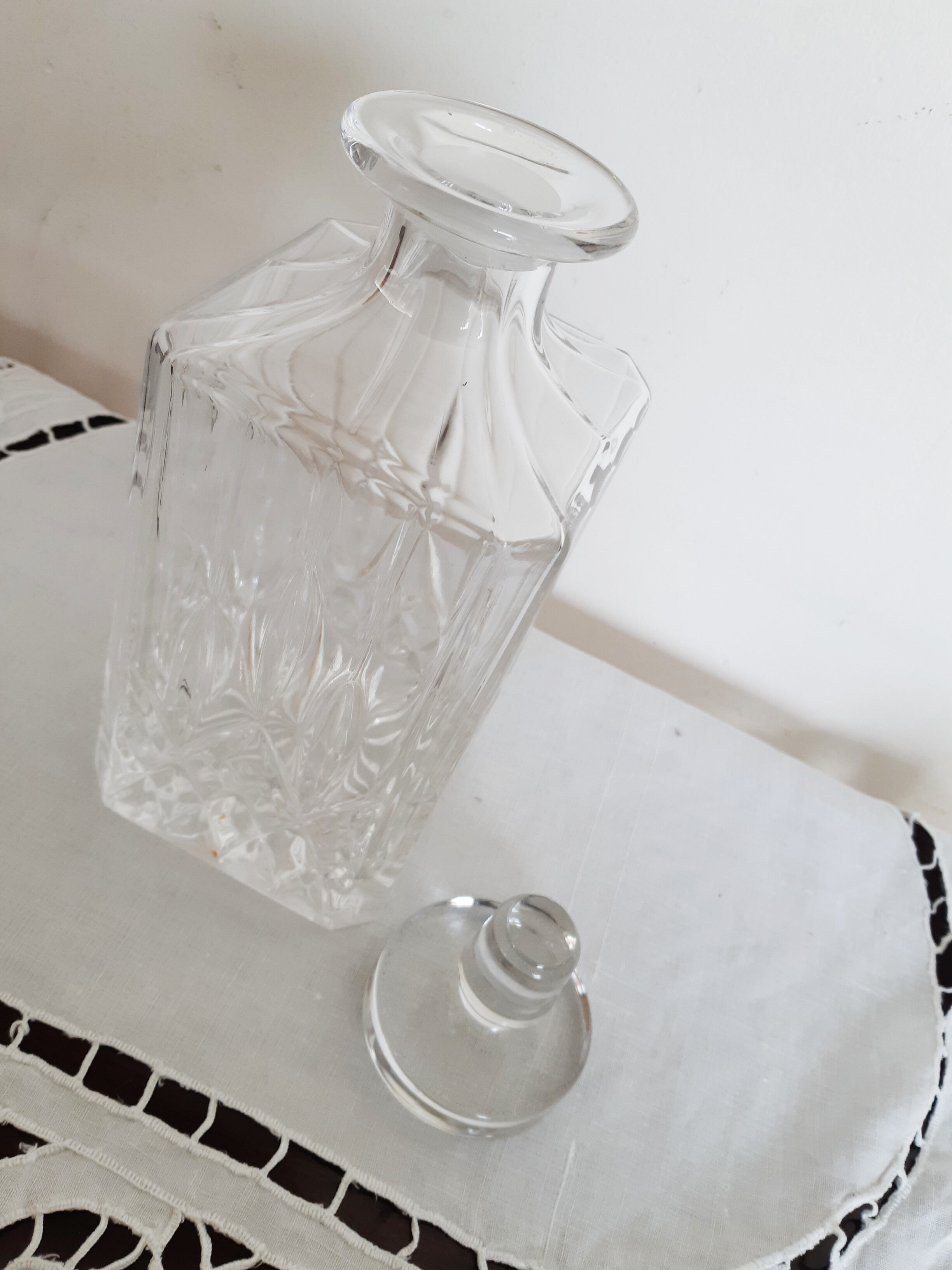 Whisky decanter, diamond-cut glass, bottle, 60s