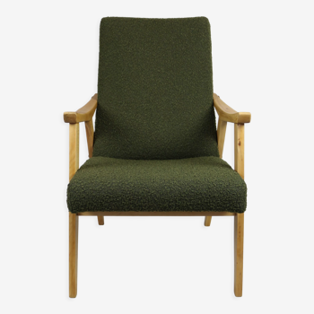 Vintage green olive boucle armchair, 1970s