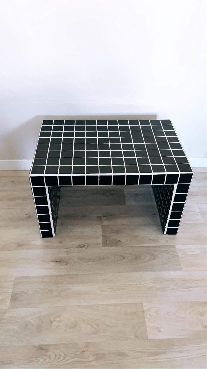 Side coffee table tile black joint white mosaic