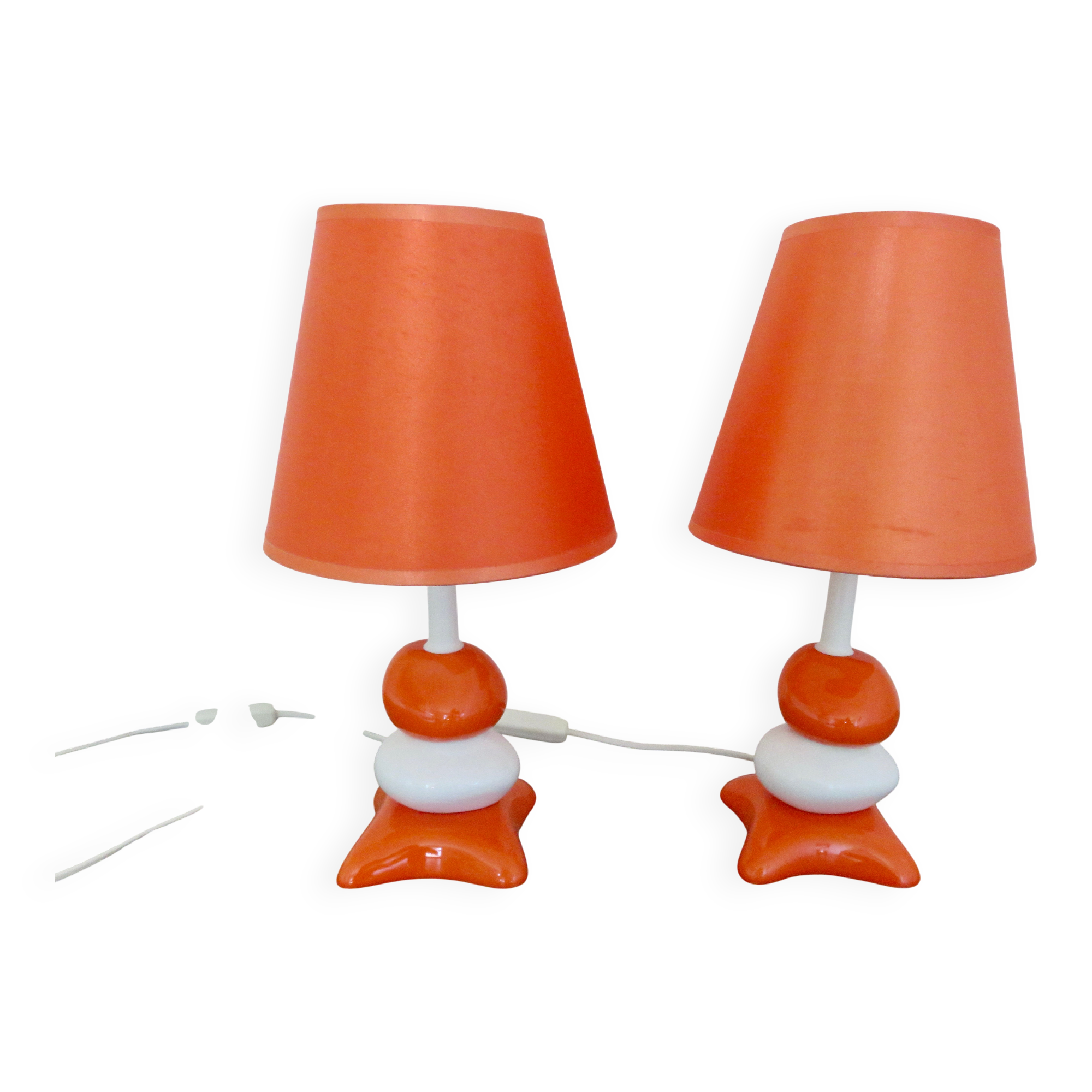 Pair of ceramic bedside lamps, 70s 80s design, vintage.