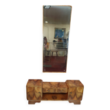 Renovated art deco dressing table with mirror, light walnut