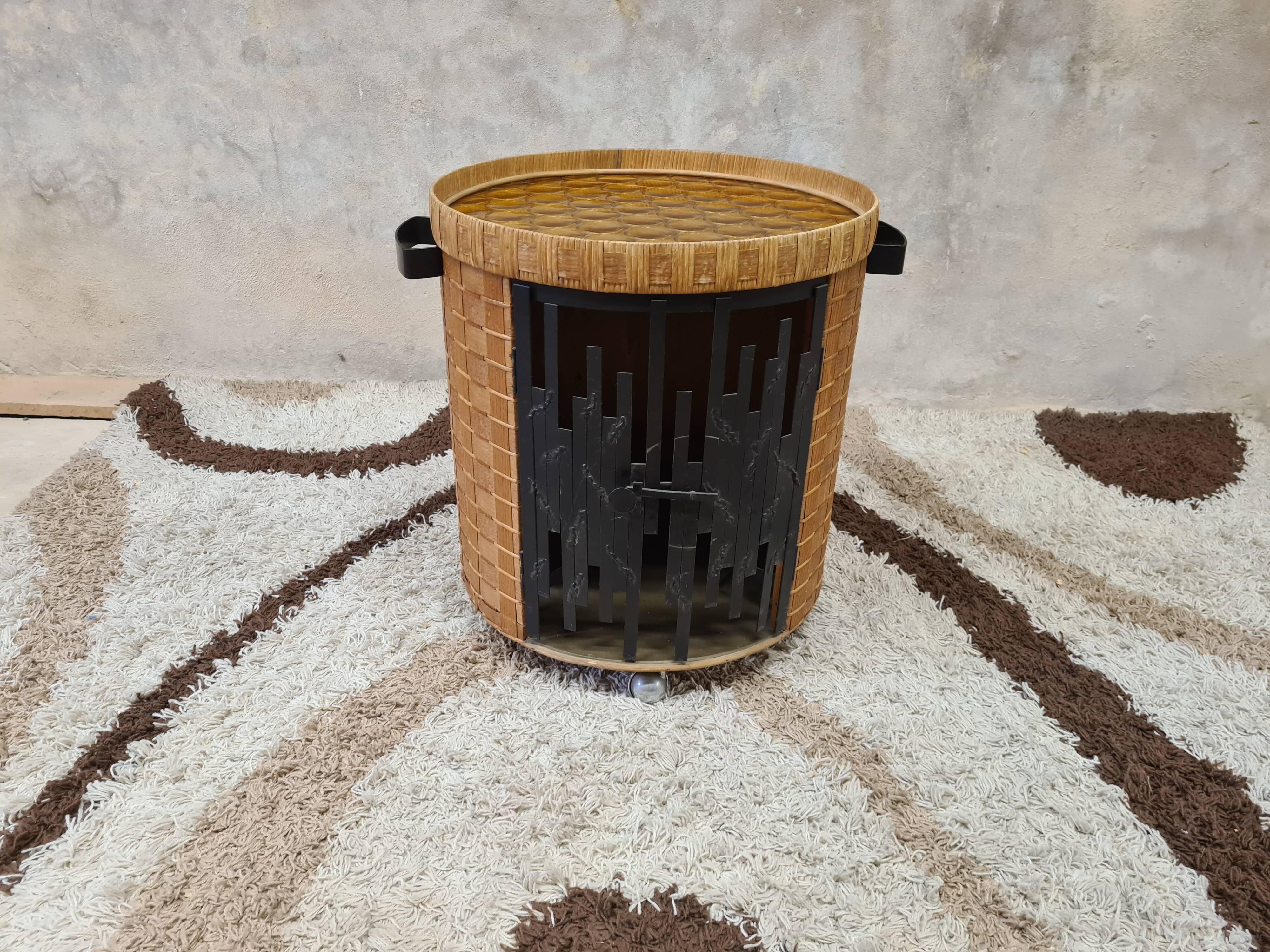 Vintage Rattan Brutalist Bar Cart