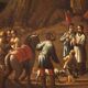 Painting oil on canvas landscape with wayfarers from the 18th century