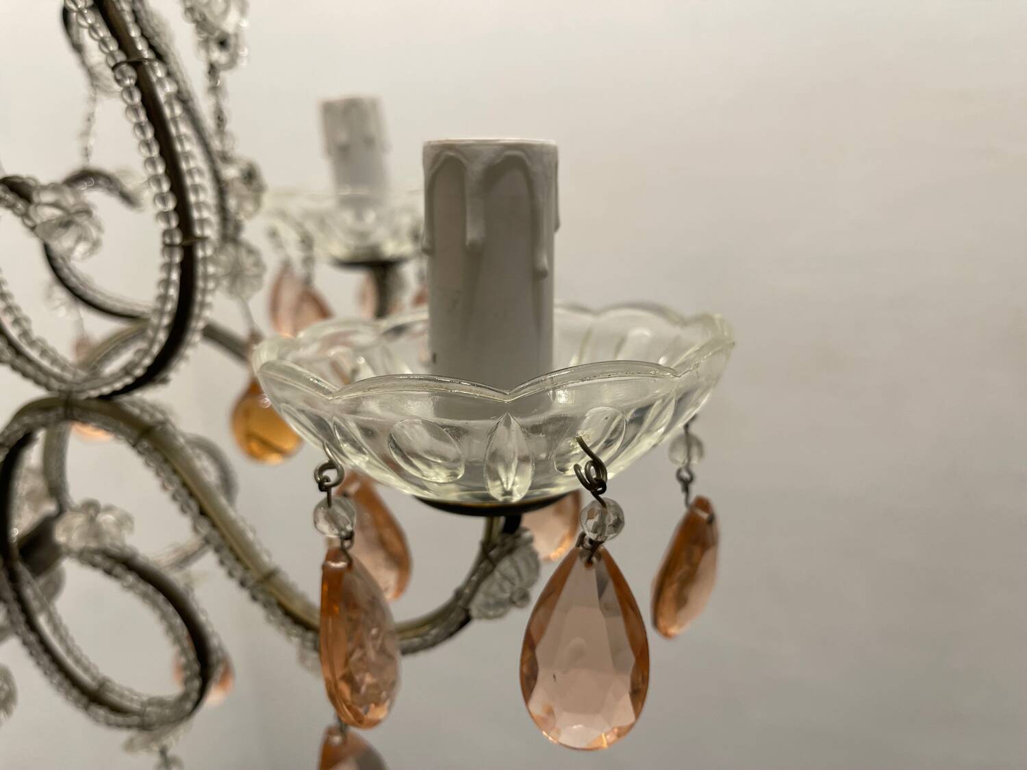 Pink Murano Glass Crystal Beaded Chandelier 1960’s