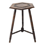 Vintage Table d'Appoint Tripode Polygone Sculpté à la main Tourné en bois massif Travail manuel Grün