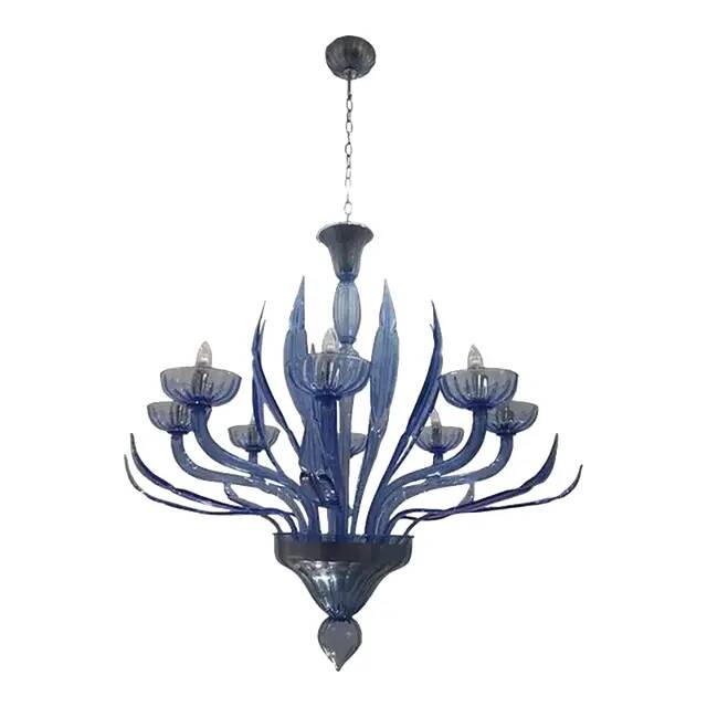 Murano Glass Bluino Italian Leaves Chandelier by Simoeng