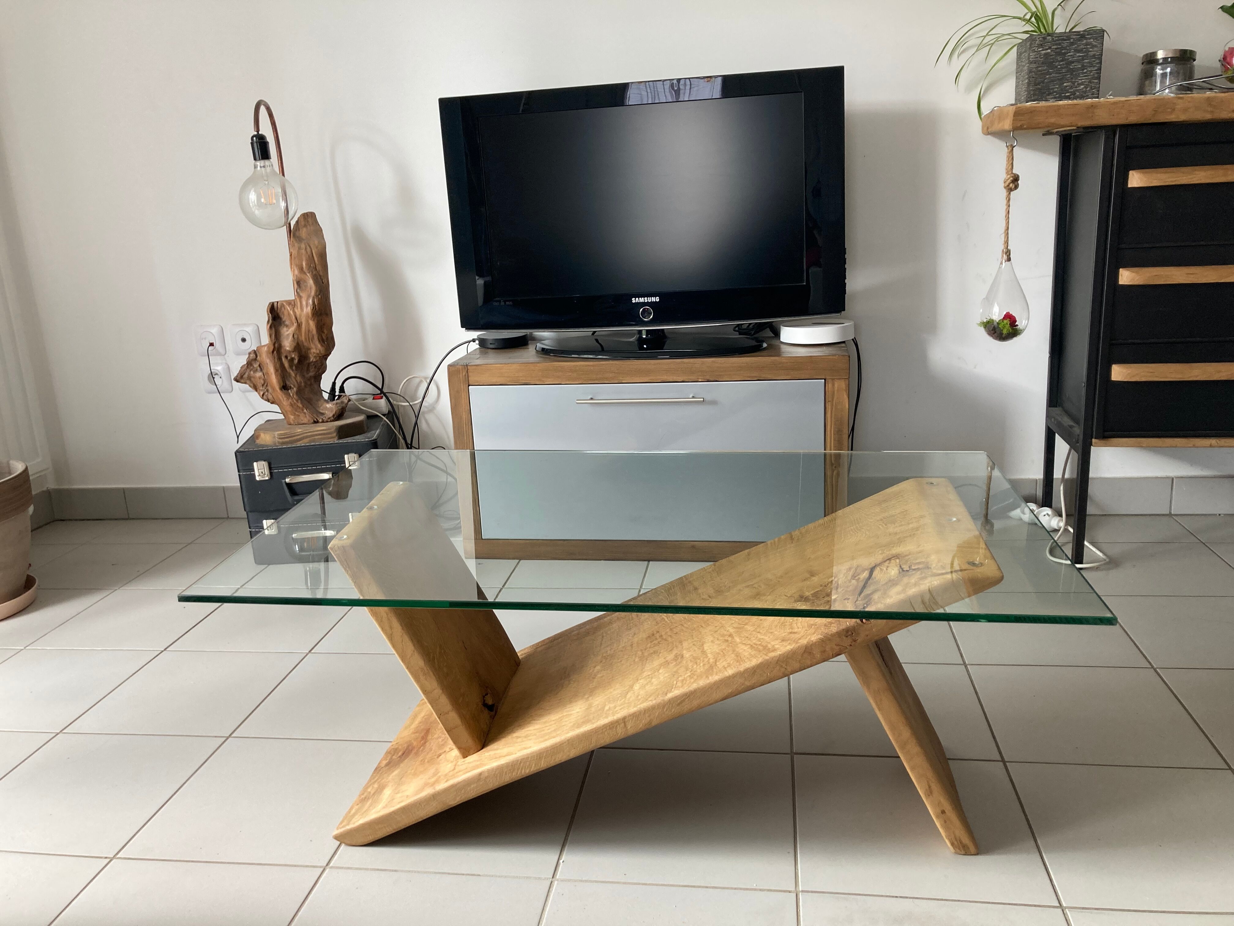 Coffee table glass and chene