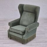 1970s, Danish wingback armchair, original condition, furniture velour, beech wood.