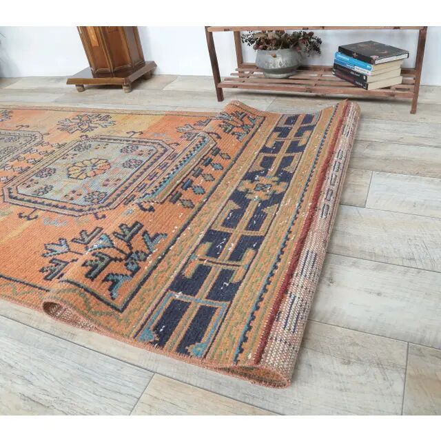 1970s Turkish orange wool runner rug 95x319