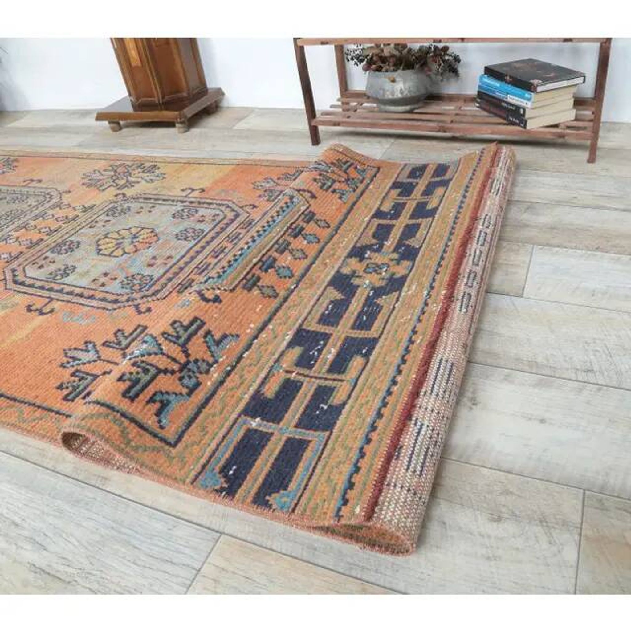 Tapis coureur en laine orange turc des années 1970 95x319