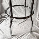 Vintage bar stool in black skai and chrome metal