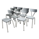 Set of 8 Vintage Mid-century Dining Chairs — Light Grey Laminated Plywood with Chrome Legs