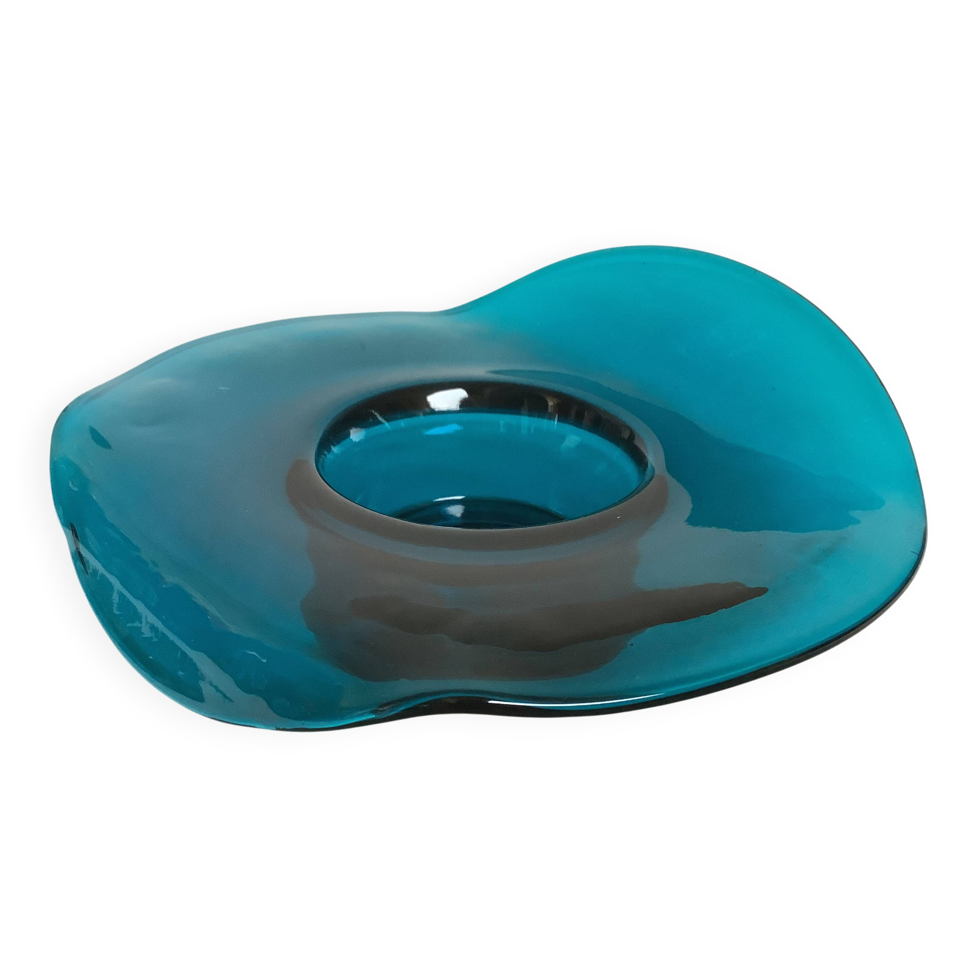 Bougeoir tordu en verre bleu