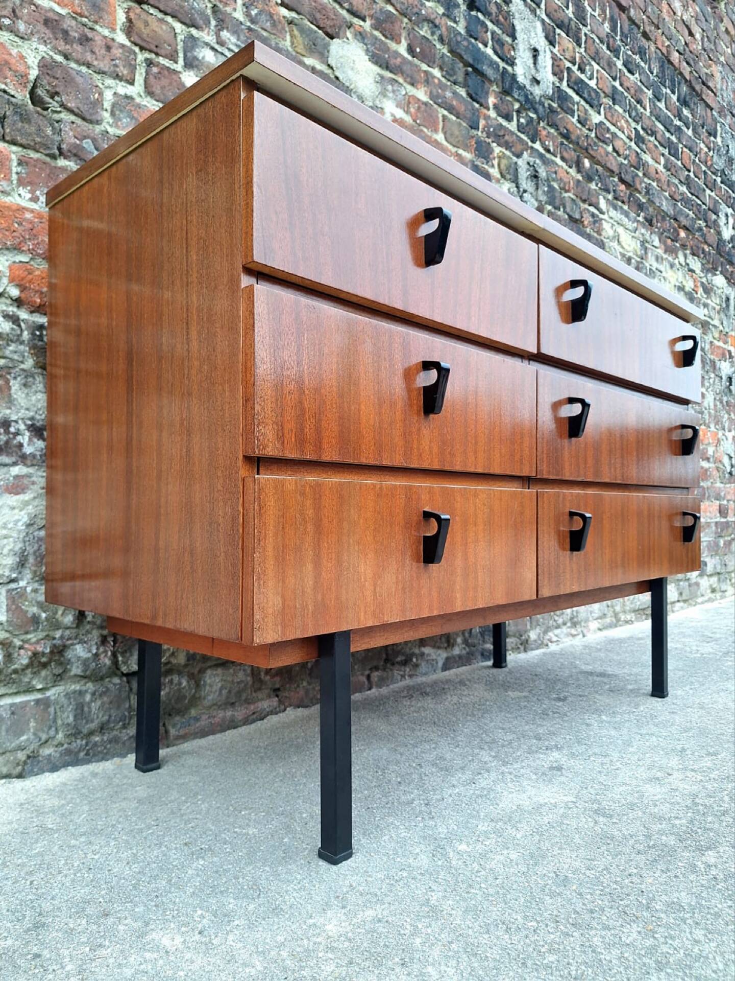 Vintage teak sideboard, large antique chest of drawers.