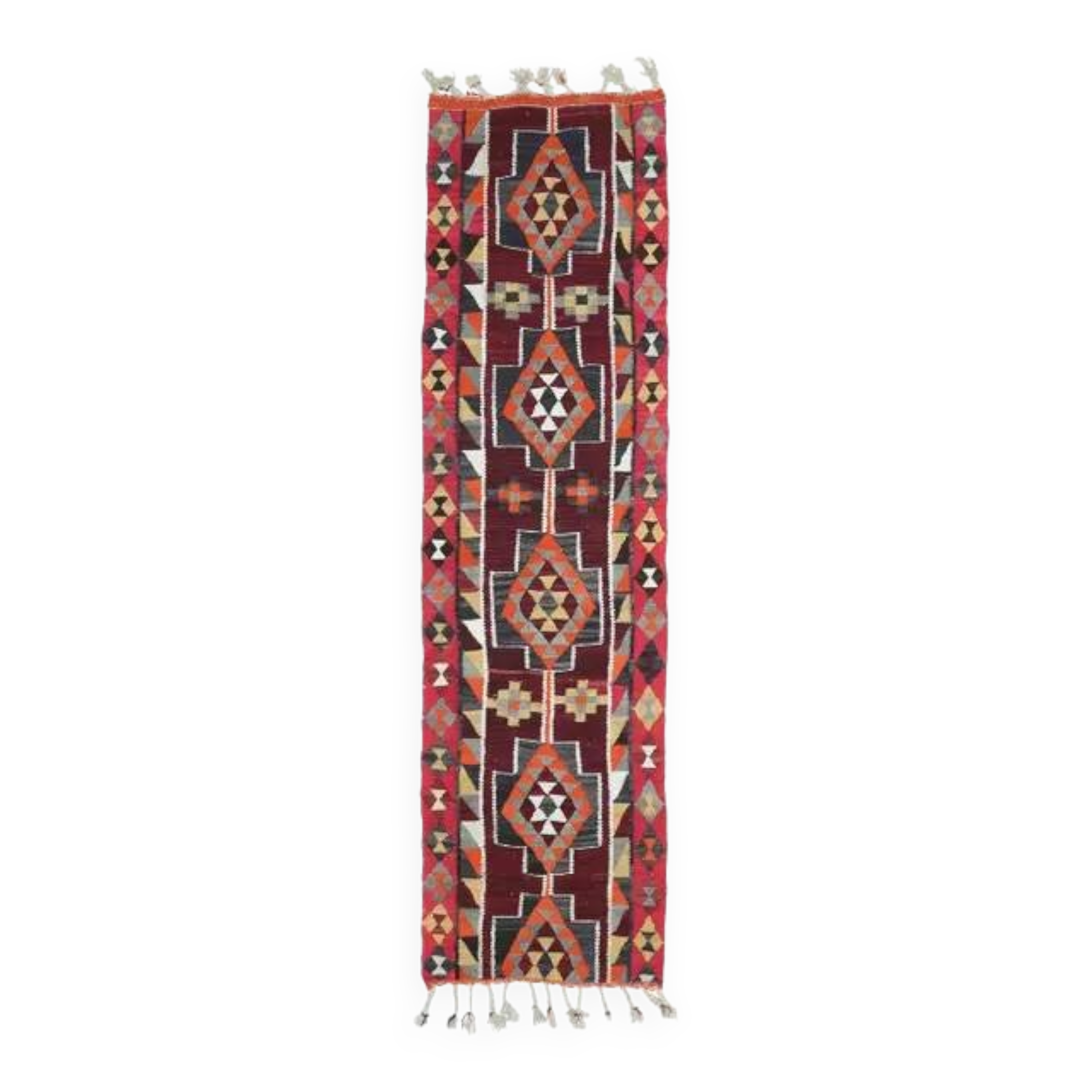 1970s Vintage Turkish Hand-Knotted Wool Cotton Purple Runner Rug 83x310