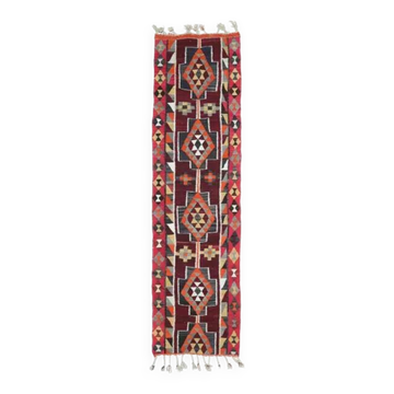 Tapis coureur vintage turc en laine et coton noué à la main des années 1970, 83x310.