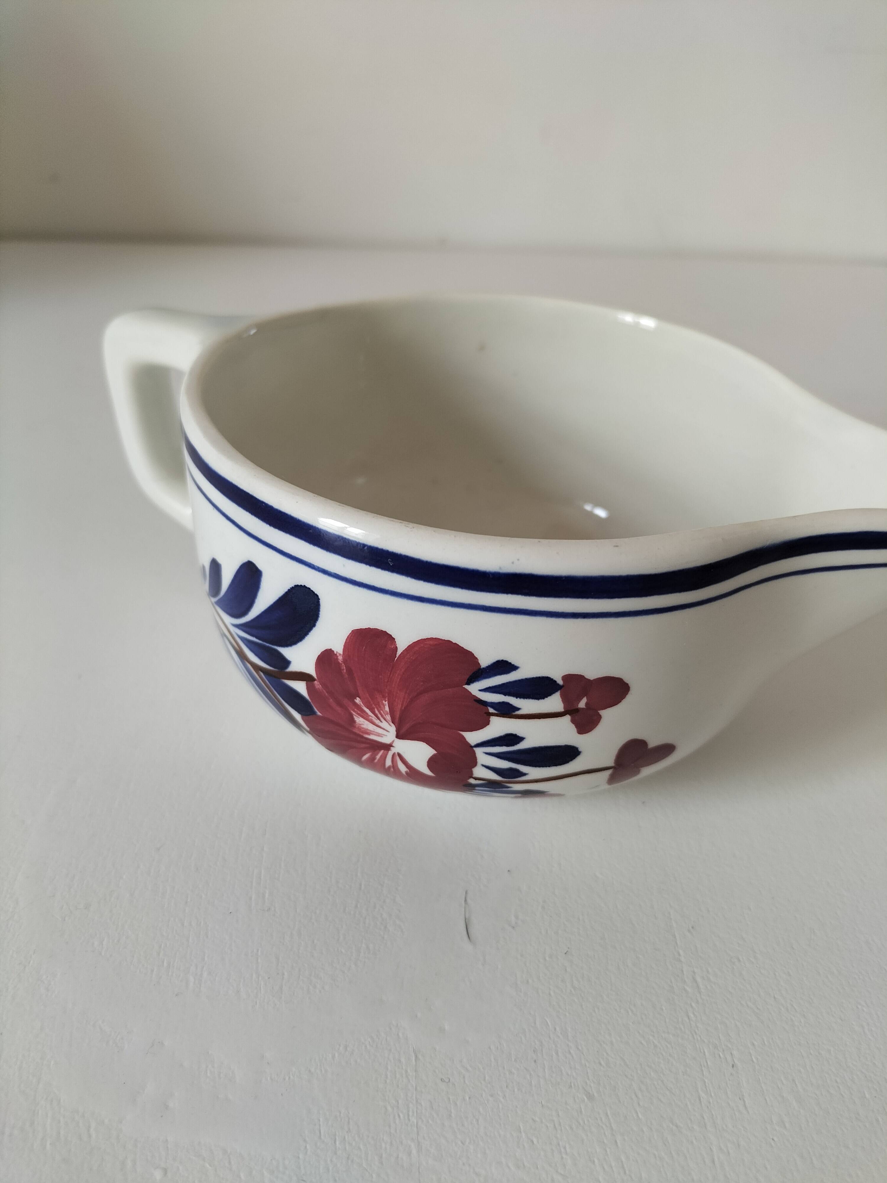 Antique Gien gravy boat – red & blue floral decoration – opaque porcelain