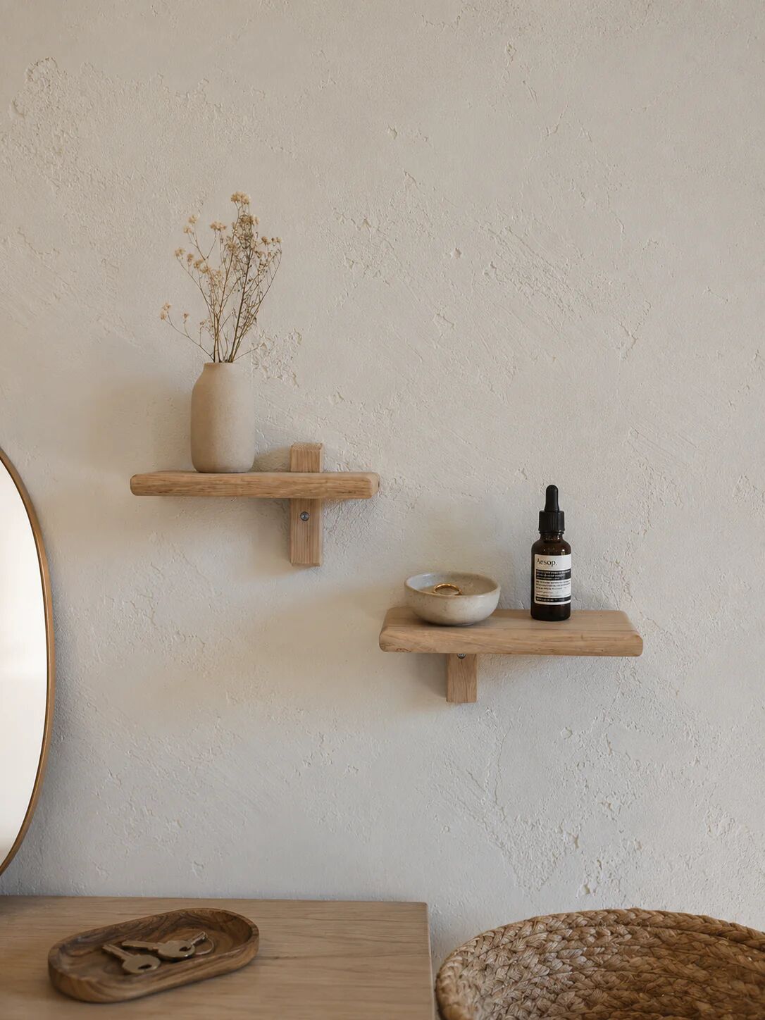 Pair of solid oak shelves