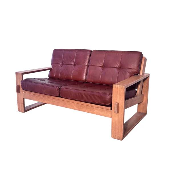 Leather 2 seat lounge sofa in "Bonanza" style, 1970s