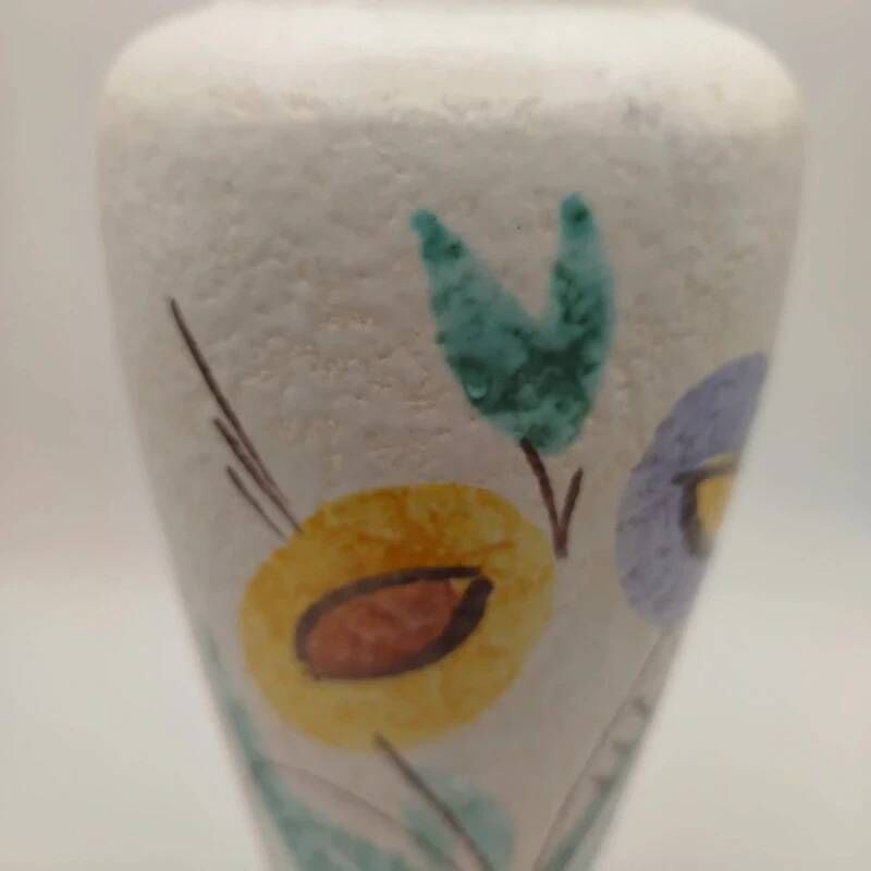 Vintage ceramic vase with floral decoration in Vallauris style from the 1960s retro.