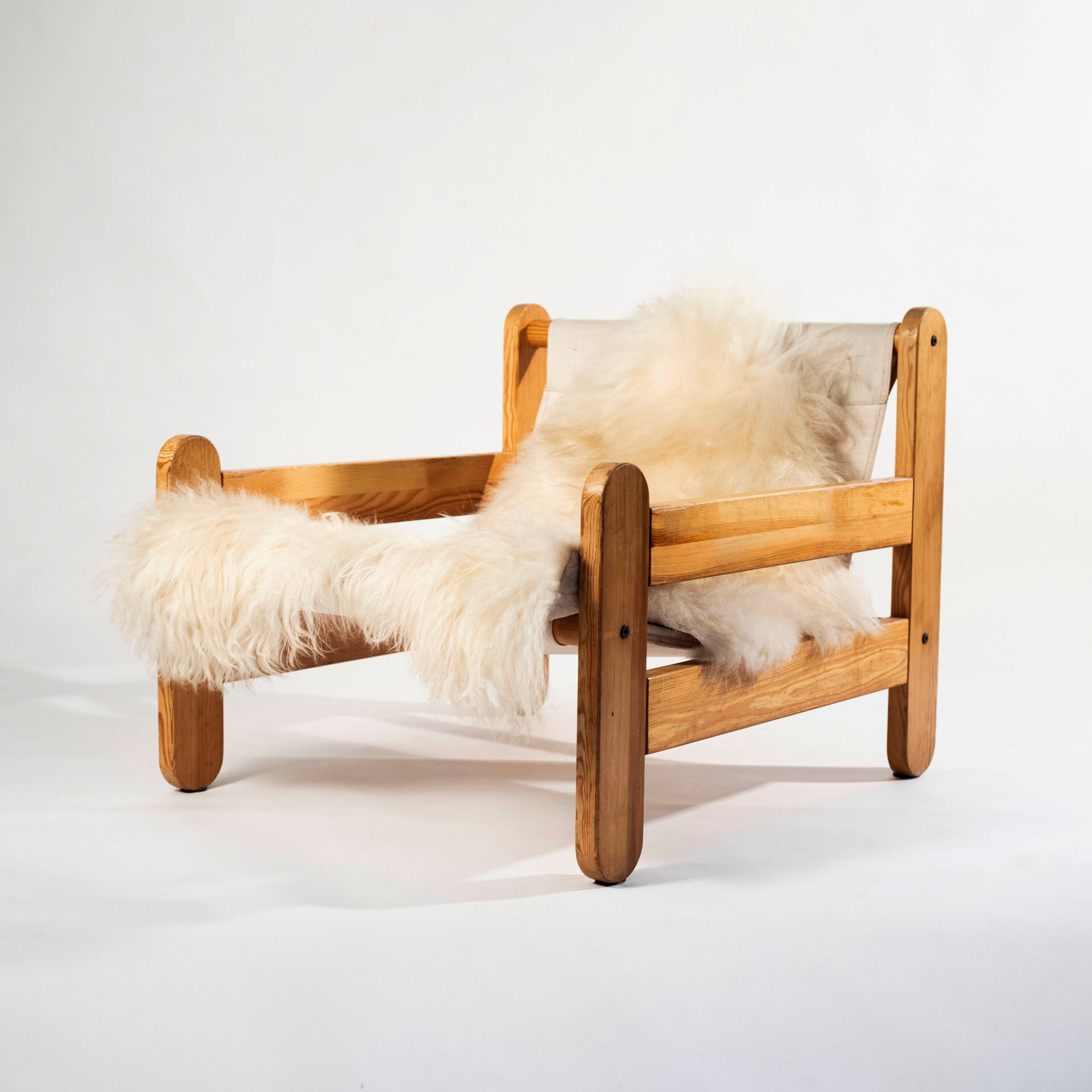 Sling chair in pine, canvas and shipskin, 1970s