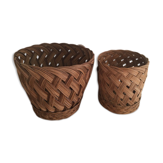 Two matching wicker pot covers