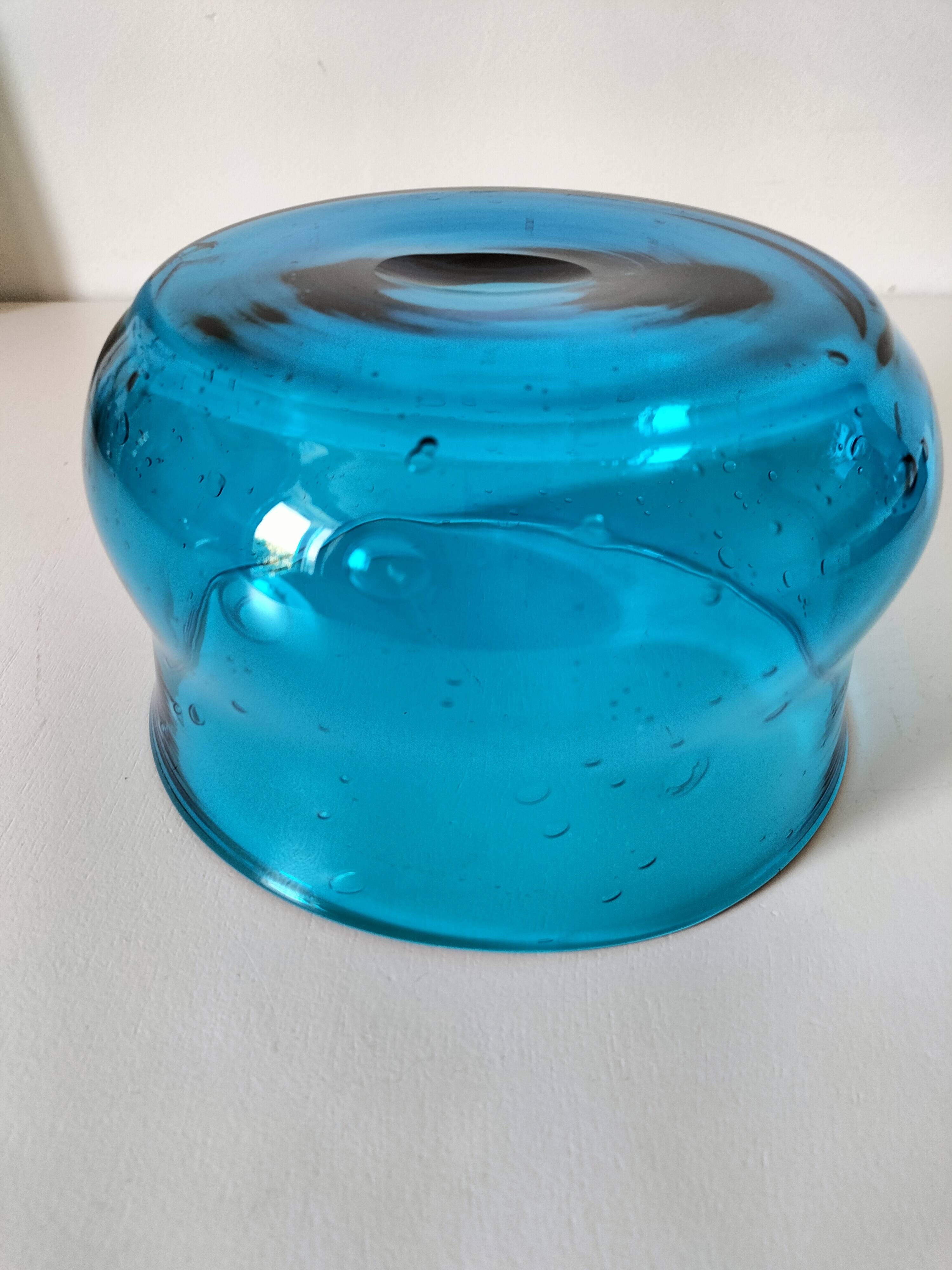 Vintage turquoise blue bubble glass coupe
