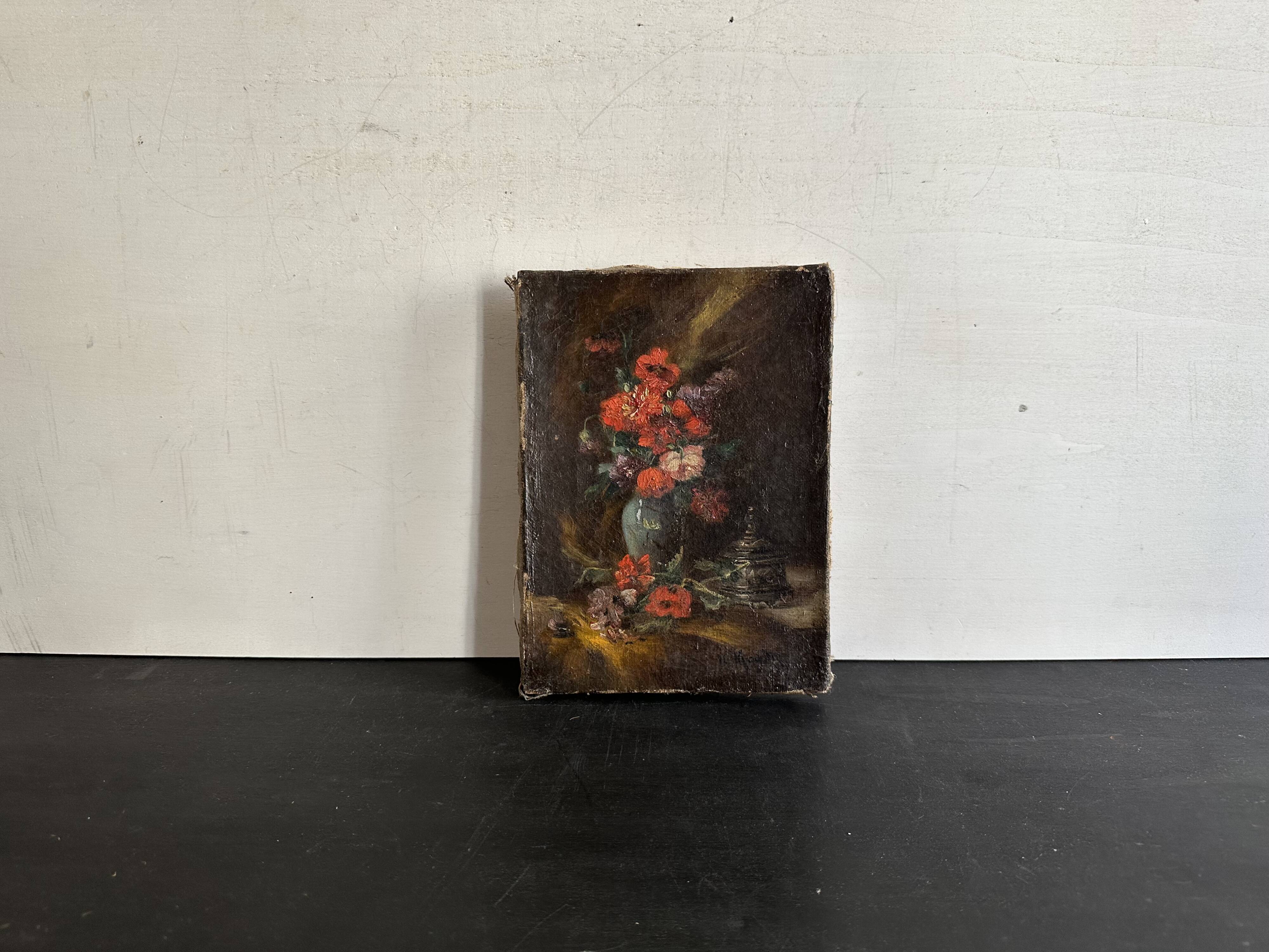 Miniature still life, oil painting signed from the 19th century, French school.
