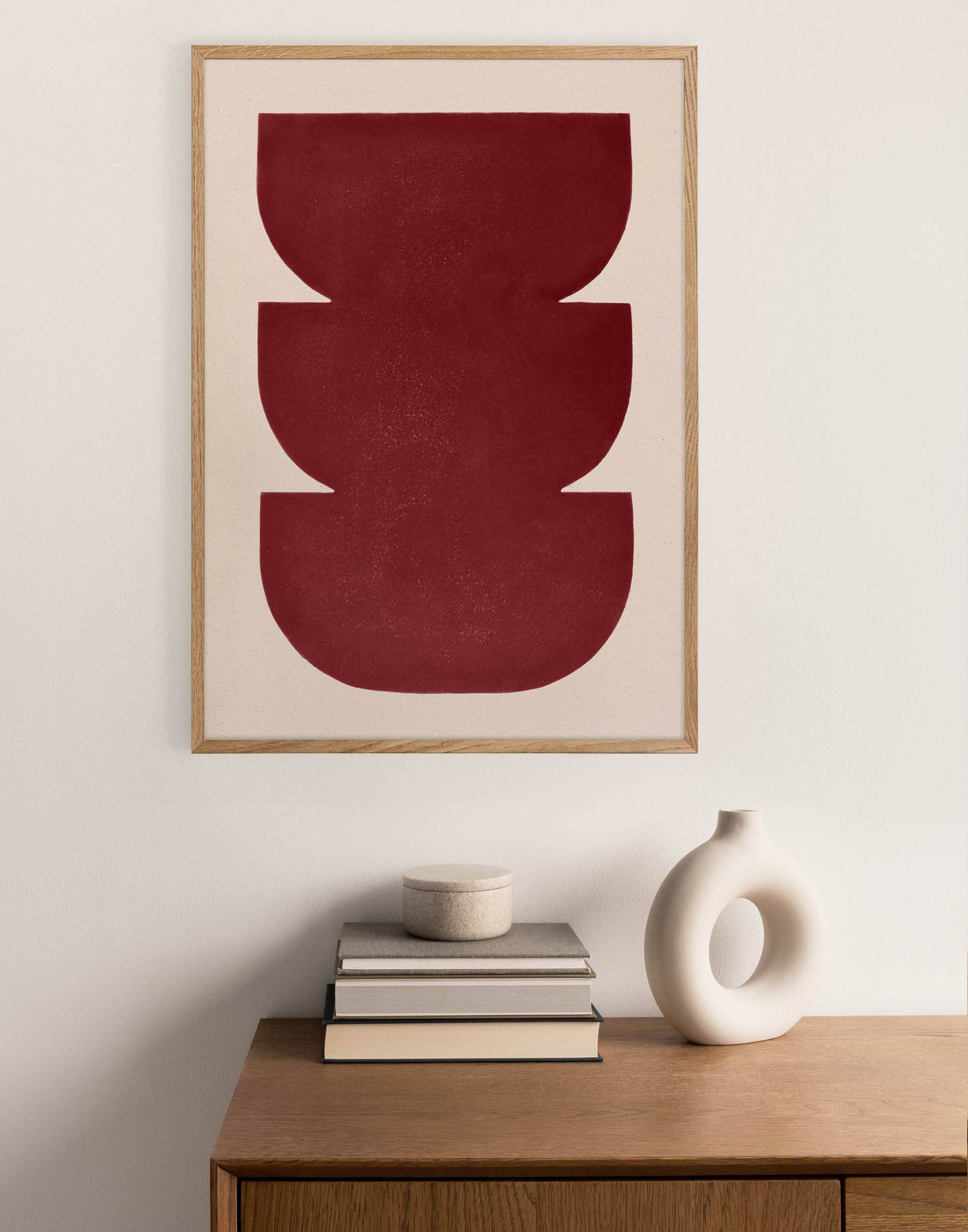 Abstract painting 50x70cm wine red signed Eawy