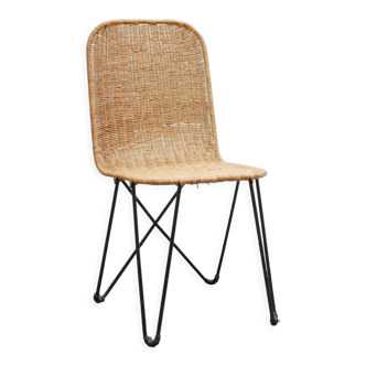 Vintage rattan and metal chair by Raoul Guys