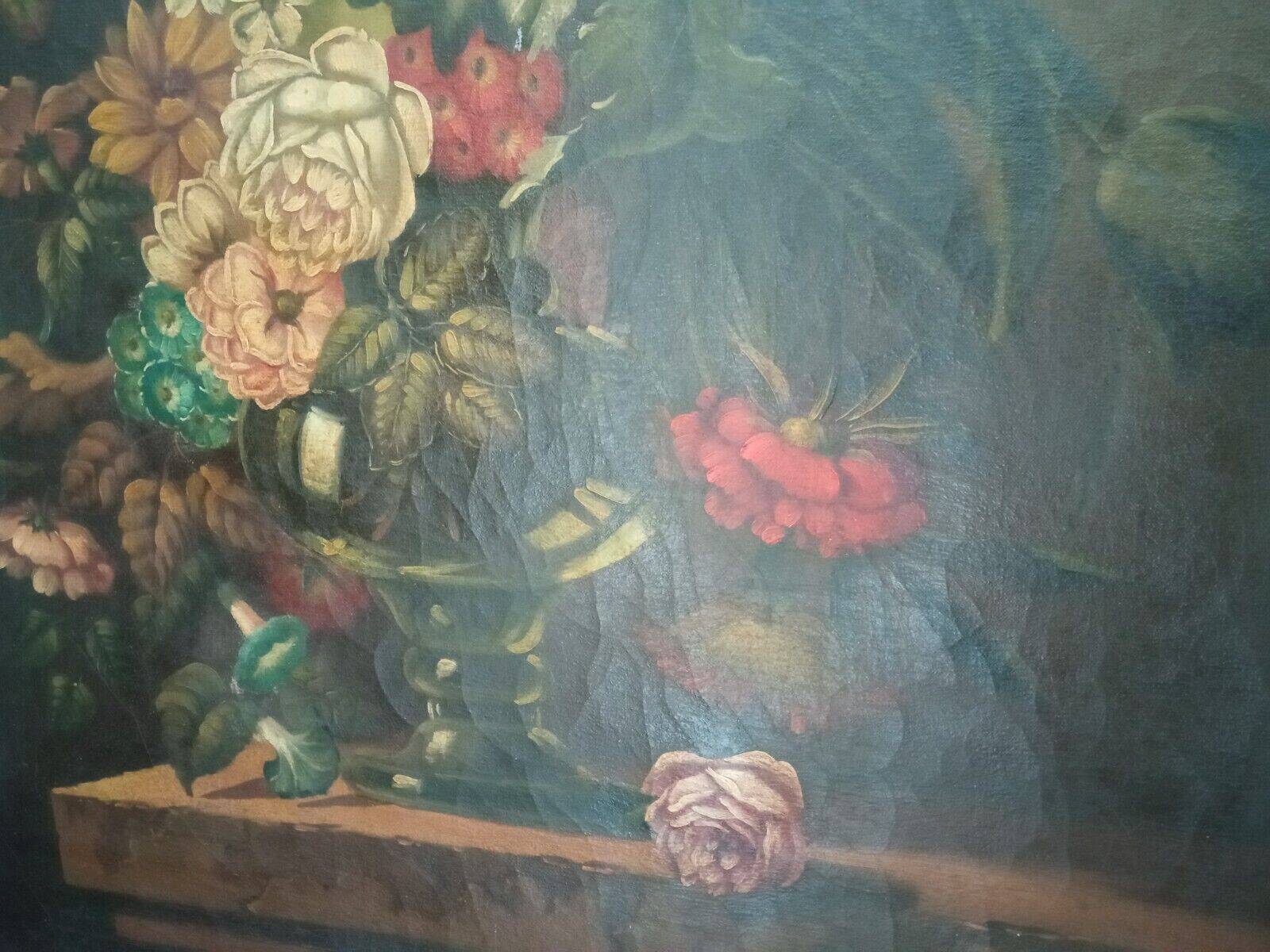 Old painting Bouquet of flowers oil on canvas still life 19th century