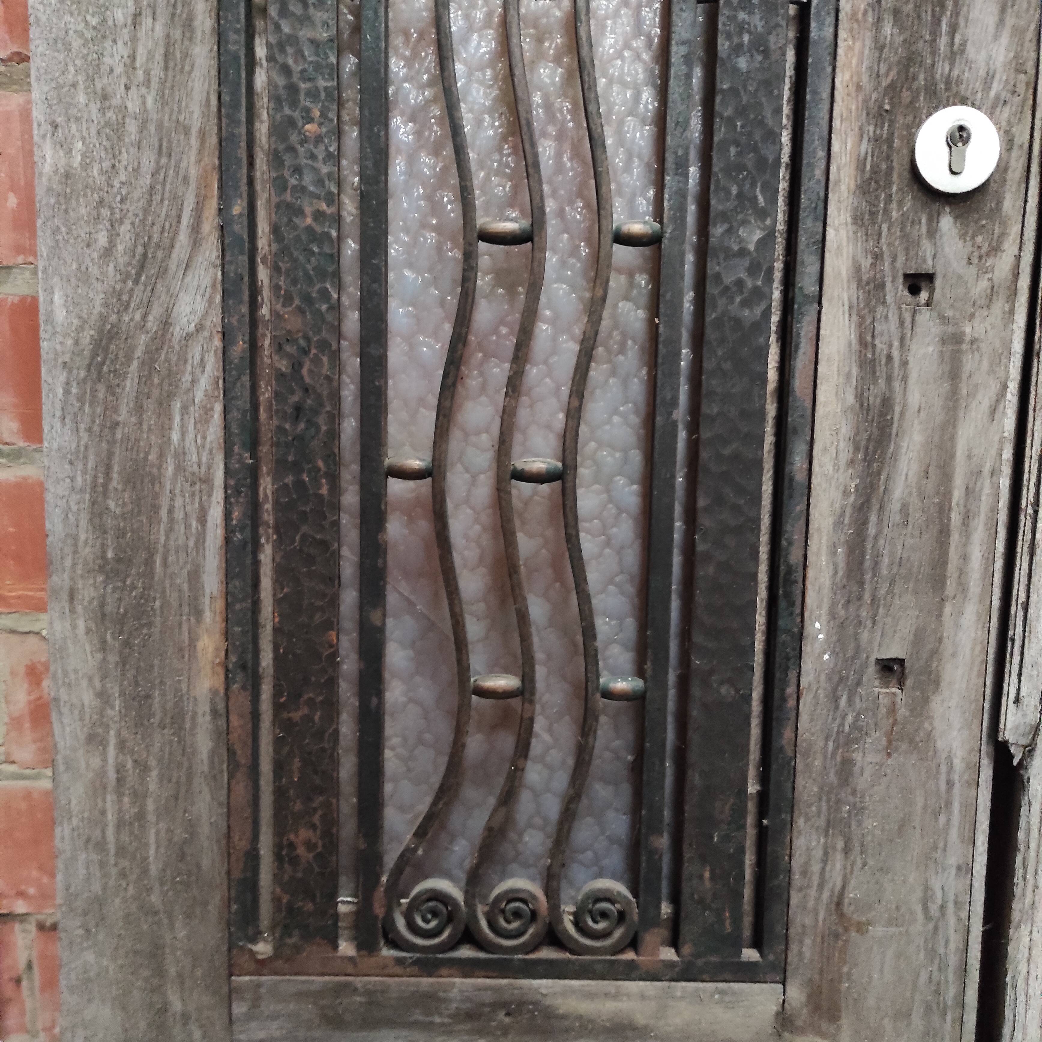 Antique Double Wooden Doors | Wrought Iron & Bubble Glass Entry Doors