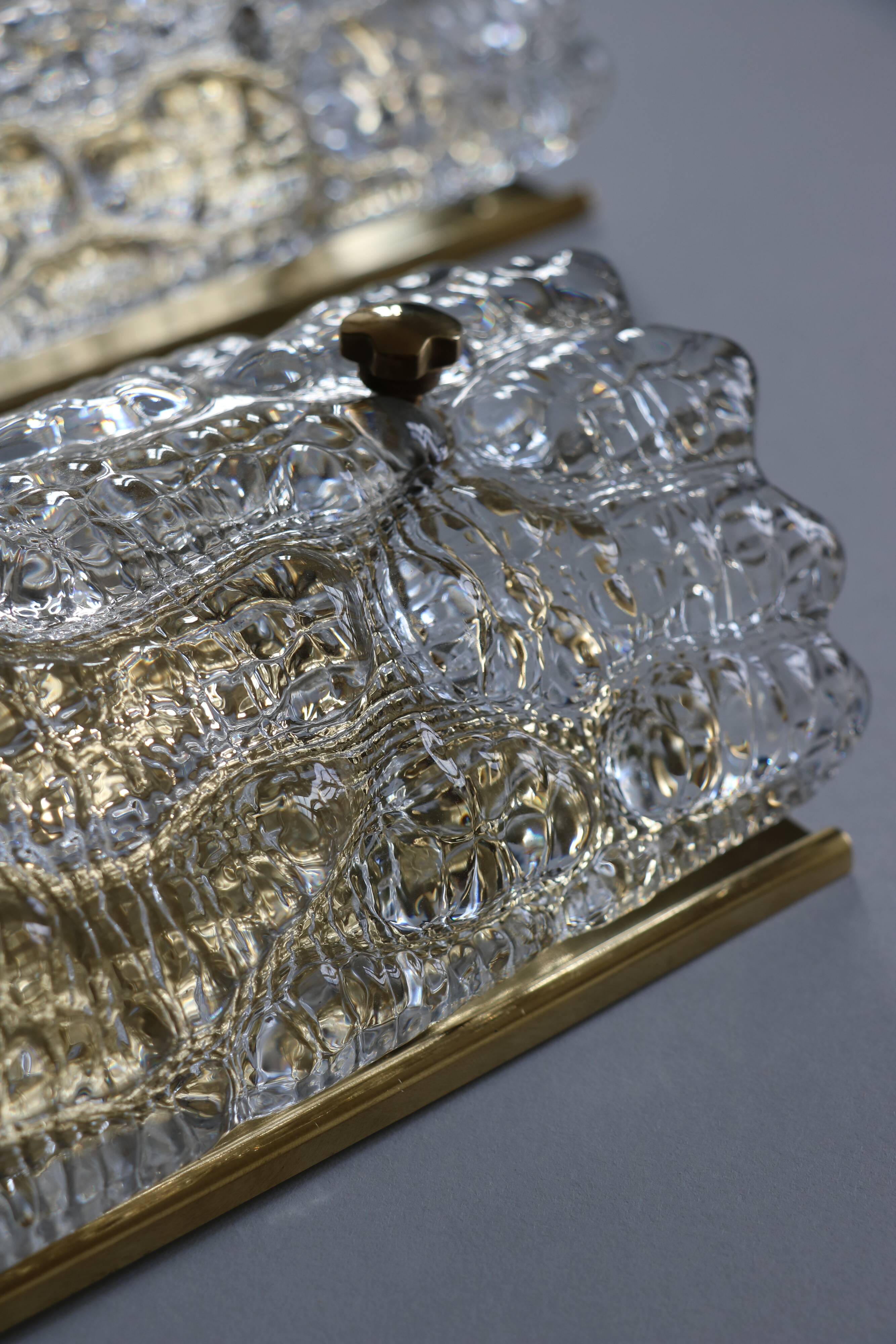 Pair of glass and brass sconces by Carl Fagerlund for Orrefors, 1960