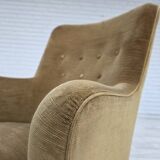 1970s, Danish highback back armchair, light green furniture velour.