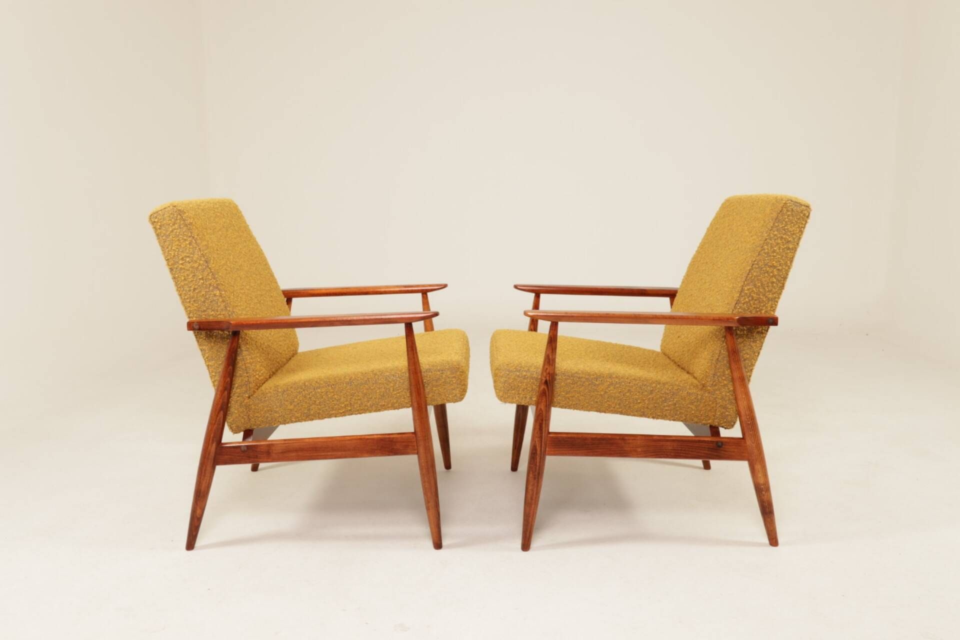 Two Lounge Chairs Vintage Mustard Boucle,  Mid Century Design, 1960