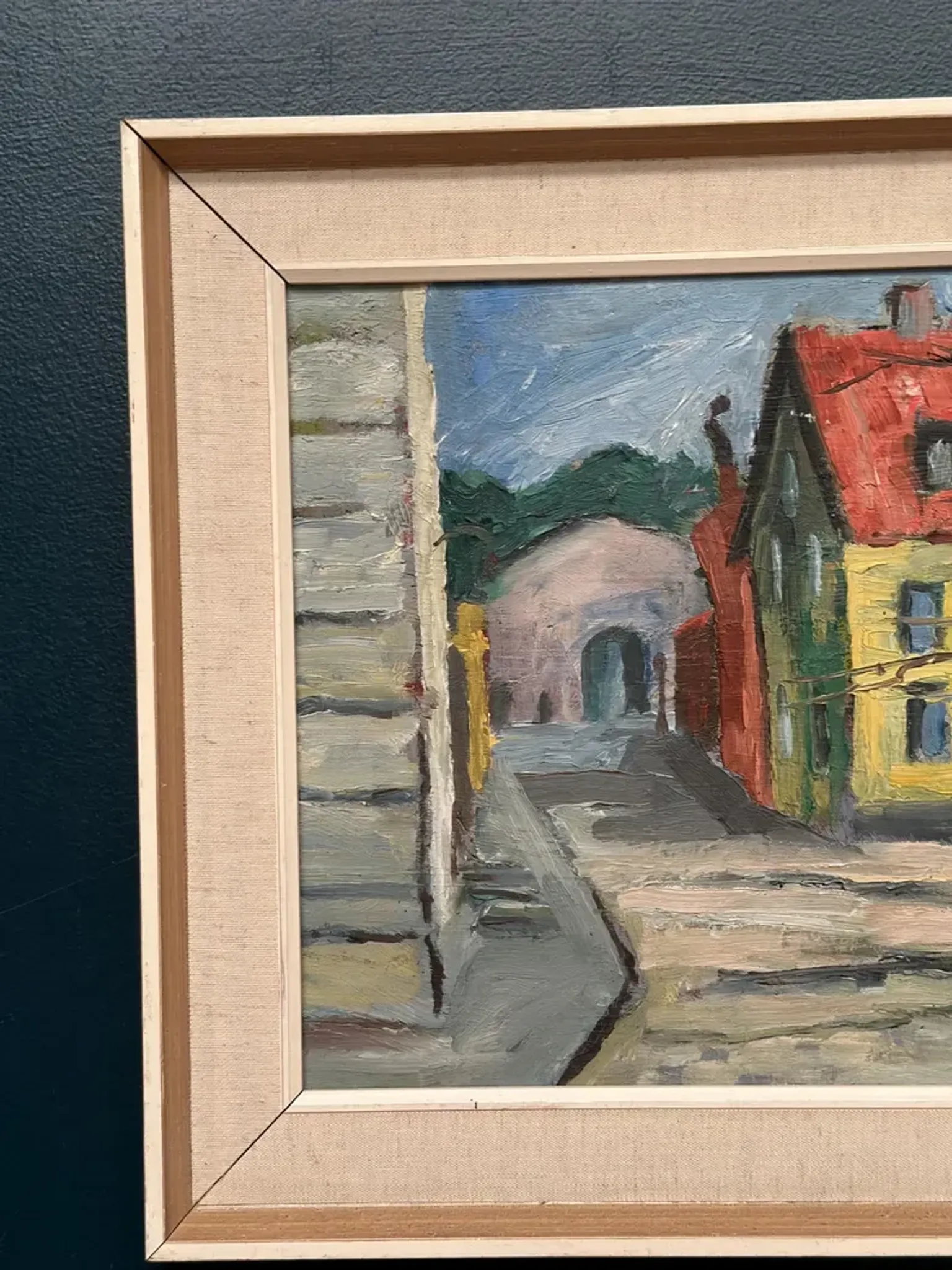 Original Swedish Oil on Panel – “Urban Landscape” by B. Gustavson – Signed – Dated 1947 – Vintage & Framed