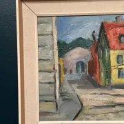 Original Swedish Oil on Panel – “Urban Landscape” by B. Gustavson – Signed – Dated 1947 – Vintage & Framed