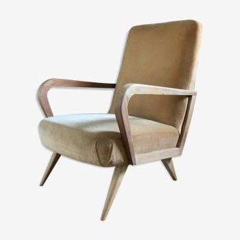 Fauteuil velours et bois vintage